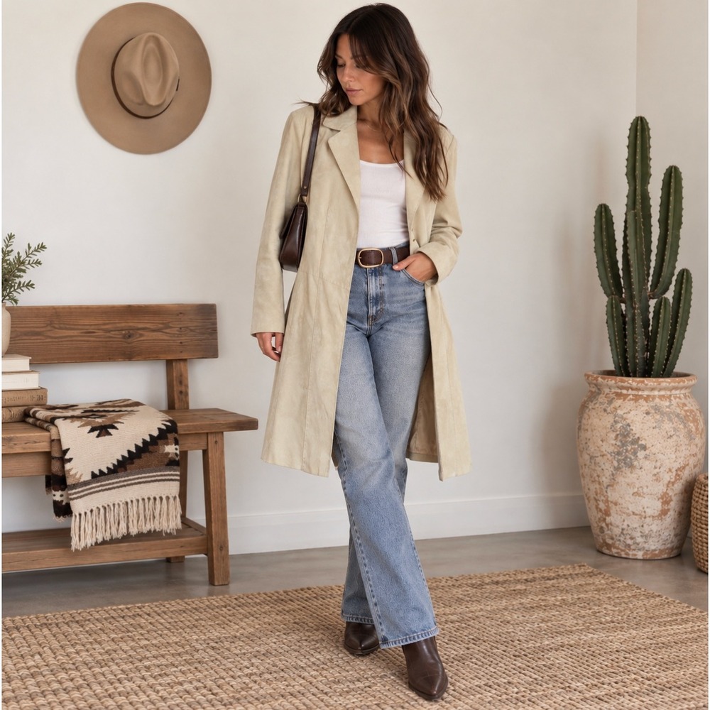 Vintage Y2K Suede Leather Jacket Minimal Clean Girl Petite S Patchwork Western